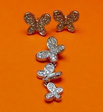 Afbeeldingen van “Vlinder” set van hangertje en oorknopjes in sterling zilver en kubiek zirkonia