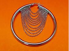 Picture of “Diamond Cut Beads” Italian hoops (large), earrings in sterling silver with chains of diamond cut beads