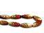 Afbeeldingen van 18x7 mm, gekerfd, platte spoelvormige Tsjechische kralen, crème-groen-rood, ondoorzichtig, picasso, 6 stuks