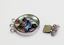 Picture of 21x21 mm, brass clasp, multi-strand slide, 3 rings, silver-plated, inlaid with abalone