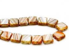Image de 10x10 mm, perles carrées plates tchèques, rayées blanc-orange-gris, opaque, travertin, 12 pièces
