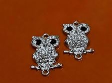 Image de Connecteur, hibou, plaqué rhodium, pavé de cristaux