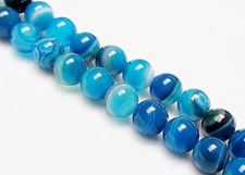 Picture of 12x12 mm, round, gemstone beads, natural striped agate, electric blue