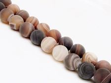 Picture of 10x10 mm, round, gemstone beads, natural striped agate, caramel to deep brown, frosted