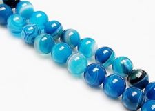 Picture of 8x8 mm, round, gemstone beads, natural striped agate, blue