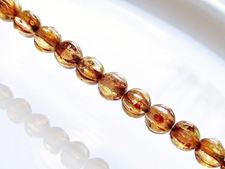 Picture of 6x6 mm, round melon, Czech druk beads, crystal, transparent, picasso