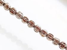 Picture of 4x4 mm, round melon, Czech druk beads, smoke topaz brown, transparent, silver rain