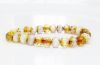 Picture of 4x7 mm, Czech faceted rondelle beads, chalk white and crystal, light yellow travertine finishing