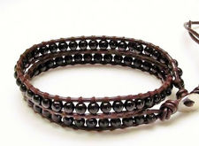 Afbeeldingen van Wrap armband, edelsteen kralen, onyx, zwart