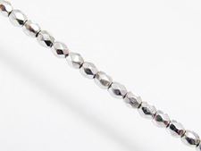 Picture of 3x3 mm, Czech faceted round beads, crystal, transparent, full silver mirror