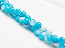 Picture of 6x6 mm, round, gemstone beads, Mashan jade, variegated deep sky blue and white