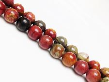 Picture of 10x10 mm, round, gemstone beads, Red Creek jasper, natural