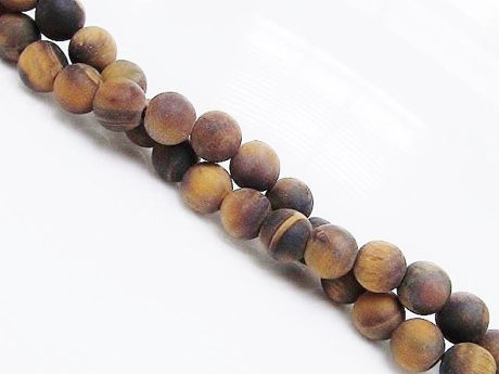 Picture of 6x6 mm, round, gemstone beads, tiger eye, golden-brown, natural, frosted