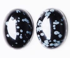 Afbeeldingen van 13x18 mm, ovale, edelsteen cabochons, obsidiaan, sneeuwvlok, natuurlijk