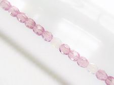 Picture of 4x4 mm, Czech faceted round beads, translucent, opal lavender pink and snow
