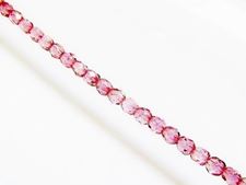 Picture of 4x4 mm, Czech faceted round beads, transparent, light topaz pink luster