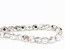 Picture of 6x6 mm, Czech faceted round beads, crystal, transparent, half tone silver mirror