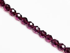 Picture of 8x8 mm, Czech faceted round beads, amethyst black, translucent