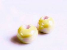 Picture of 12x12 mm, Greek ceramic round beads, light sunshine yellow enamel, oil in water effect