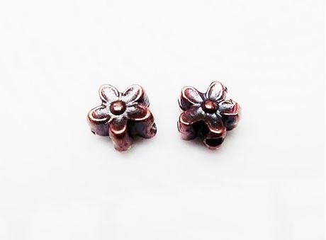 Afbeeldingen van 7x7 mm, bloempje, Zamak kralen, verkoperd, kleine bloem met blaadjes, 10 stuks