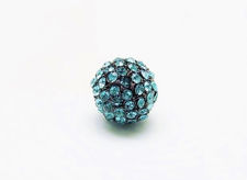 Picture of 10x10 mm, round, alloy beads, gunmetal-plated, turquoise blue pavé crystals, 2 pieces