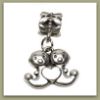 Afbeeldingen van 4x6 mm, buisjes kralen met bedeltje, legering, verzilverd, soulmates, 2 stuks