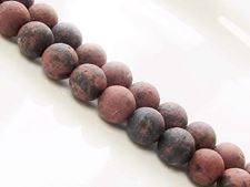 Picture of 8x8 mm, round, gemstone beads, black spotted brown jasper, natural, frosted