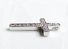 Picture of “A sleek Roman Cross” slide pendant in sterling silver inlaid with round cubic zirconia