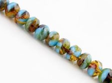 Afbeeldingen van 6x8 mm, Tsjechische facet rondel kralen, Colorado topaas bruin, transparant, opaline blauw-groene afwerking, ondoorzichtig