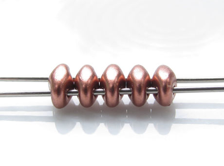 Image de 5x2.5 mm, perles SuperDuo, de verre tchèque, 2 trous, métallique, cuivre de bronze, mat