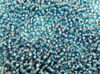 Picture of Japanese seed beads, round, size 15/0, Miyuki, silver-lined, turquoise or zircon blue
