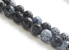 Picture of 10x10 mm, round, gemstone beads, crackle agate, black, faceted