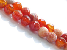 Picture of 8x8 mm, round, gemstone beads, crackle agate, orange-red, faceted