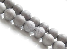 Picture of 8x8 mm, round, gemstone beads, druzy agate, silver grey, frosted