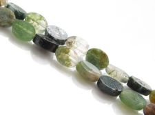 Picture of 6x4 mm, flat oval, gemstone beads, moss agate, green, natural