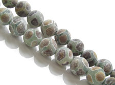 Picture of 8x8 mm, round, gemstone beads, agate, Tibetan style, beige brown and grey green, frosted