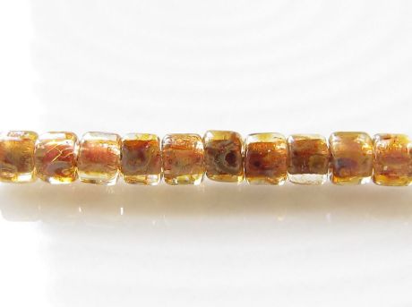 Picture of Czech cylinder seed beads, size 10, crystal, picasso, 5 grams
