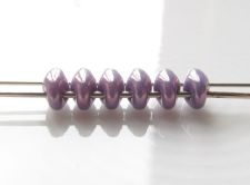 Picture of 5x2.5 mm, SuperDuo beads, Czech glass, 2 holes, opaque, chalk white, metallic amethyst purple luster