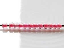 Picture of Japanese seed bead, round, size 11/0, Toho, hot pink-lined, rainbow crystal 